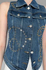 Moschino Jeans Studded Symbols Denim Vest