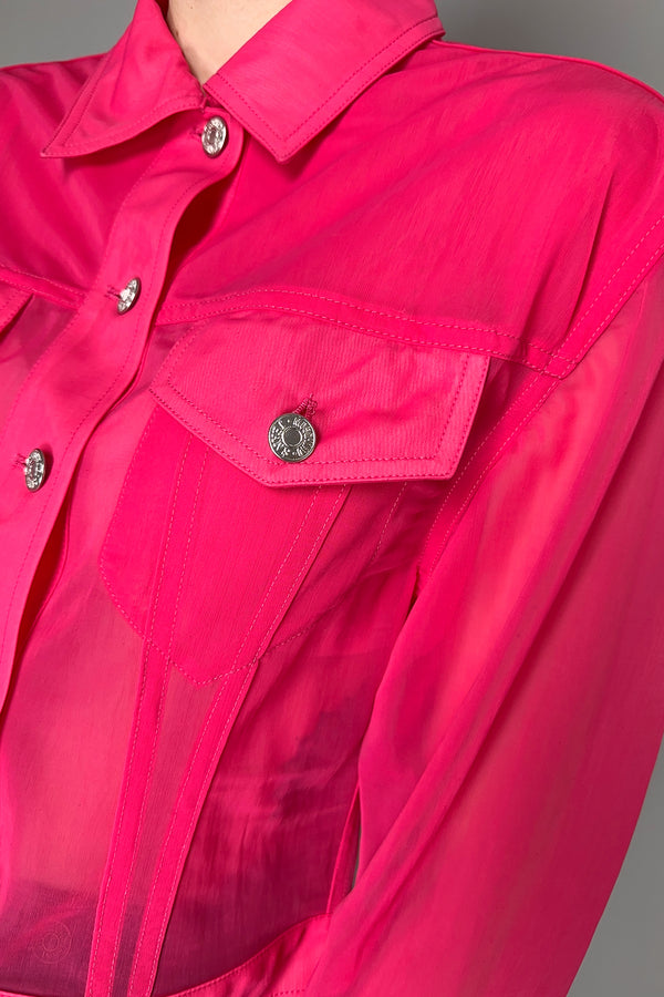 Moschino Jeans Tulle Jersey Shirt Jacket in Fuchsia- Ashia Mode- Vancouver, BC