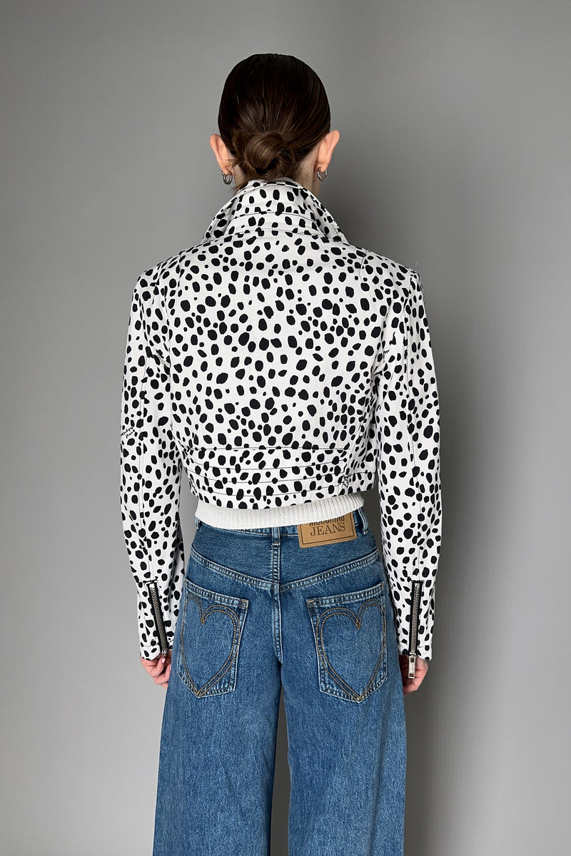 Moschino Jeans Dalmatian Print Cropped Moto Jacket
