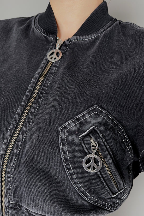 Moschino Jeans Cropped Denim Jacket in Black- Ashia Mode- Vancouver, BC