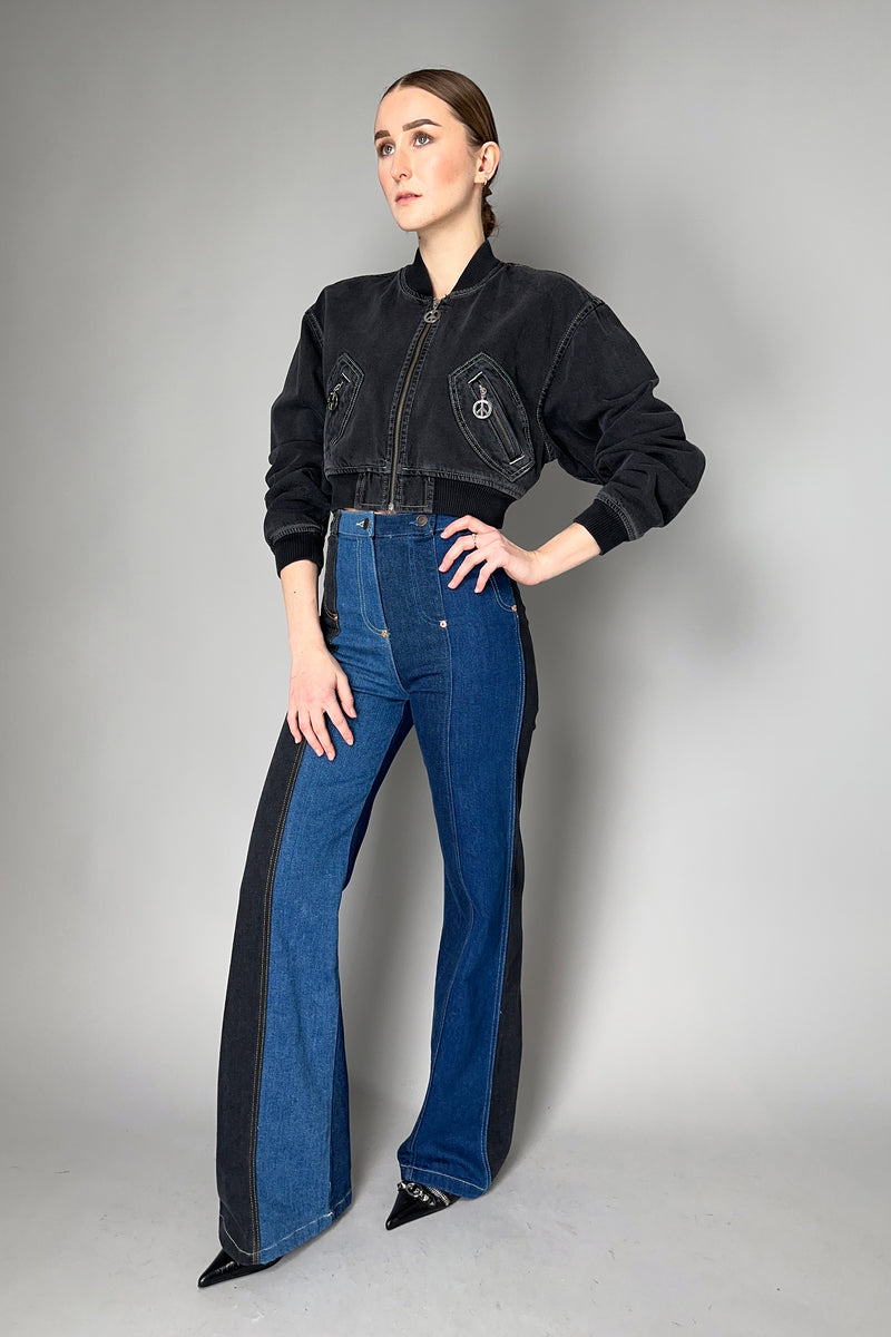 Moschino Jeans Cropped Denim Jacket in Black- Ashia Mode- Vancouver, BC