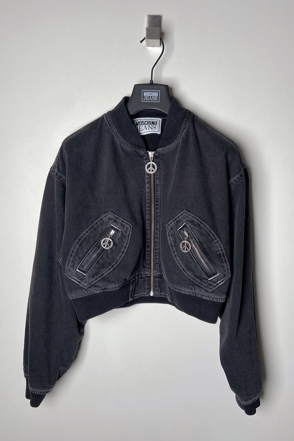 Moschino Jeans Cropped Denim Jacket in Black