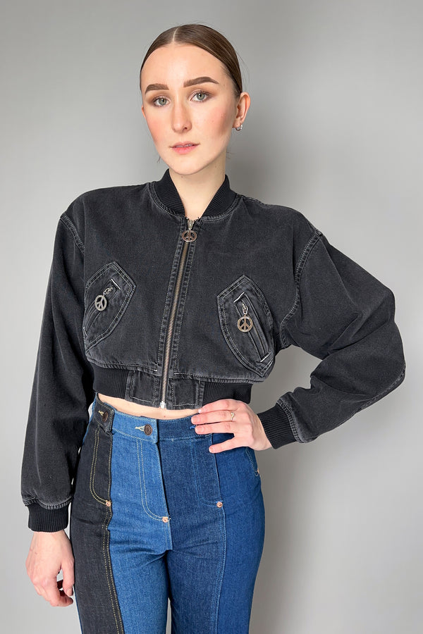 Moschino Jeans Cropped Denim Jacket in Black- Ashia Mode- Vancouver, BC