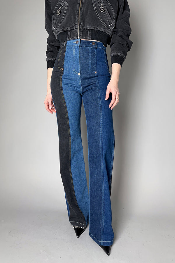 Moschino Jeans Cotton Denim Patchwork Flared Jeans- Ashia Mode- Vancouver, BC