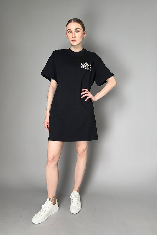 Moschino Jeans Cotton Knit Dress with Logo Inlay in Black