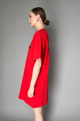 Moschino Jeans Cotton Knit Dress with Logo Inlay in Red