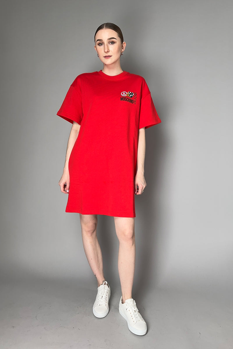 Moschino Jeans Cotton Knit Dress with Logo Inlay in Red