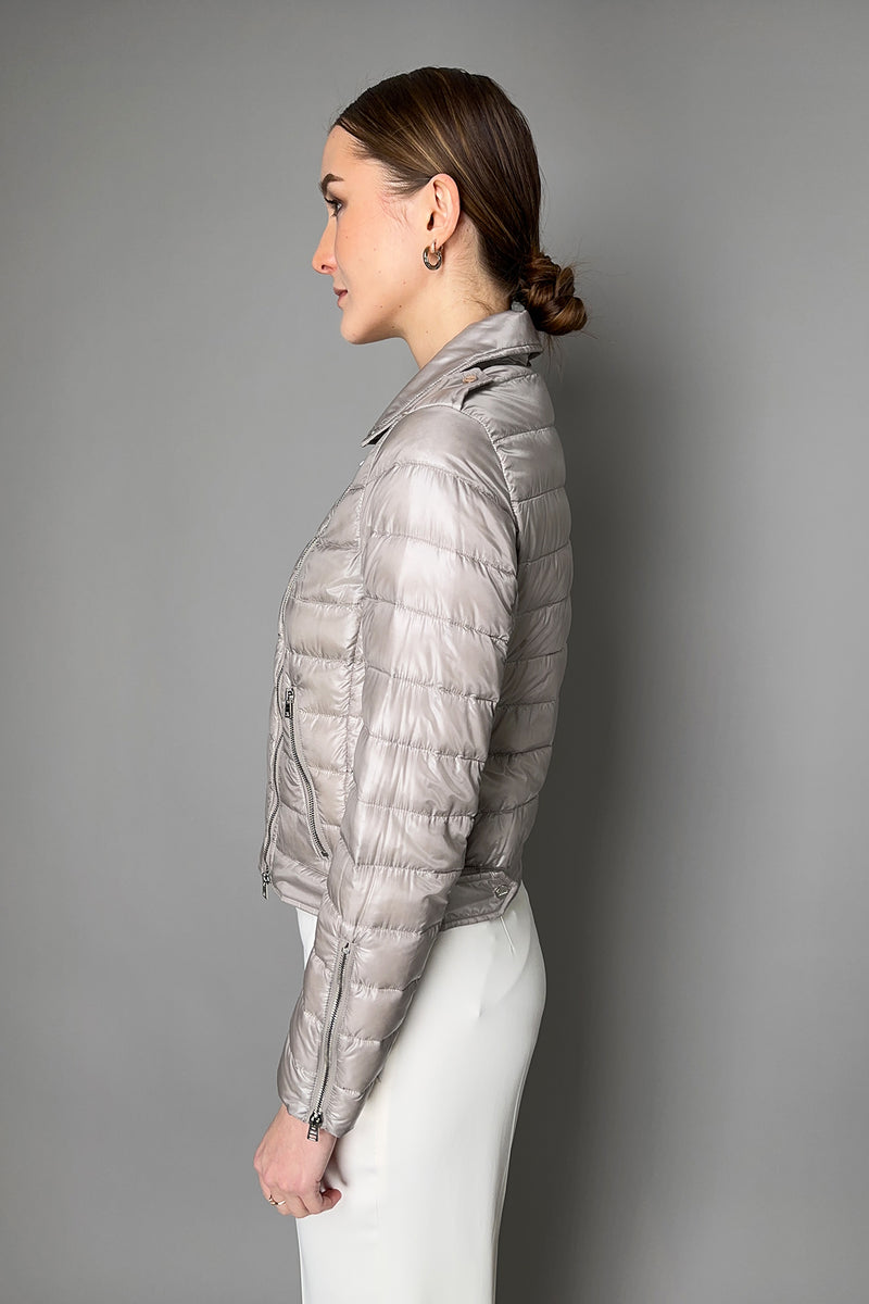 Herno Padded Moto Jacket in Silver Pearl- Ashia Mode- Vancouver, BC