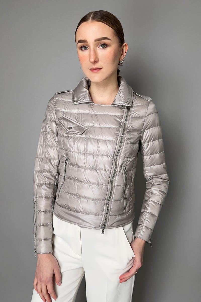 Herno Padded Moto Jacket in Silver Pearl- Ashia Mode- Vancouver, BC