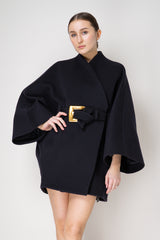 Balmain Belted Wool Wrap Coat in Dark Navy Vancouver. Shop Online or in Store.
