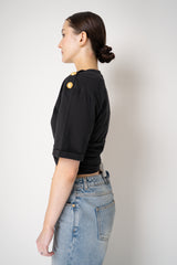 Balmain Cropped Cinched Faux Tie Top t-Shirt in Black Vancouver. Shop Online or in Store.