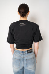 Balmain Cropped Cinched Faux Tie Top t-Shirt in Black Vancouver. Shop Online or in Store.