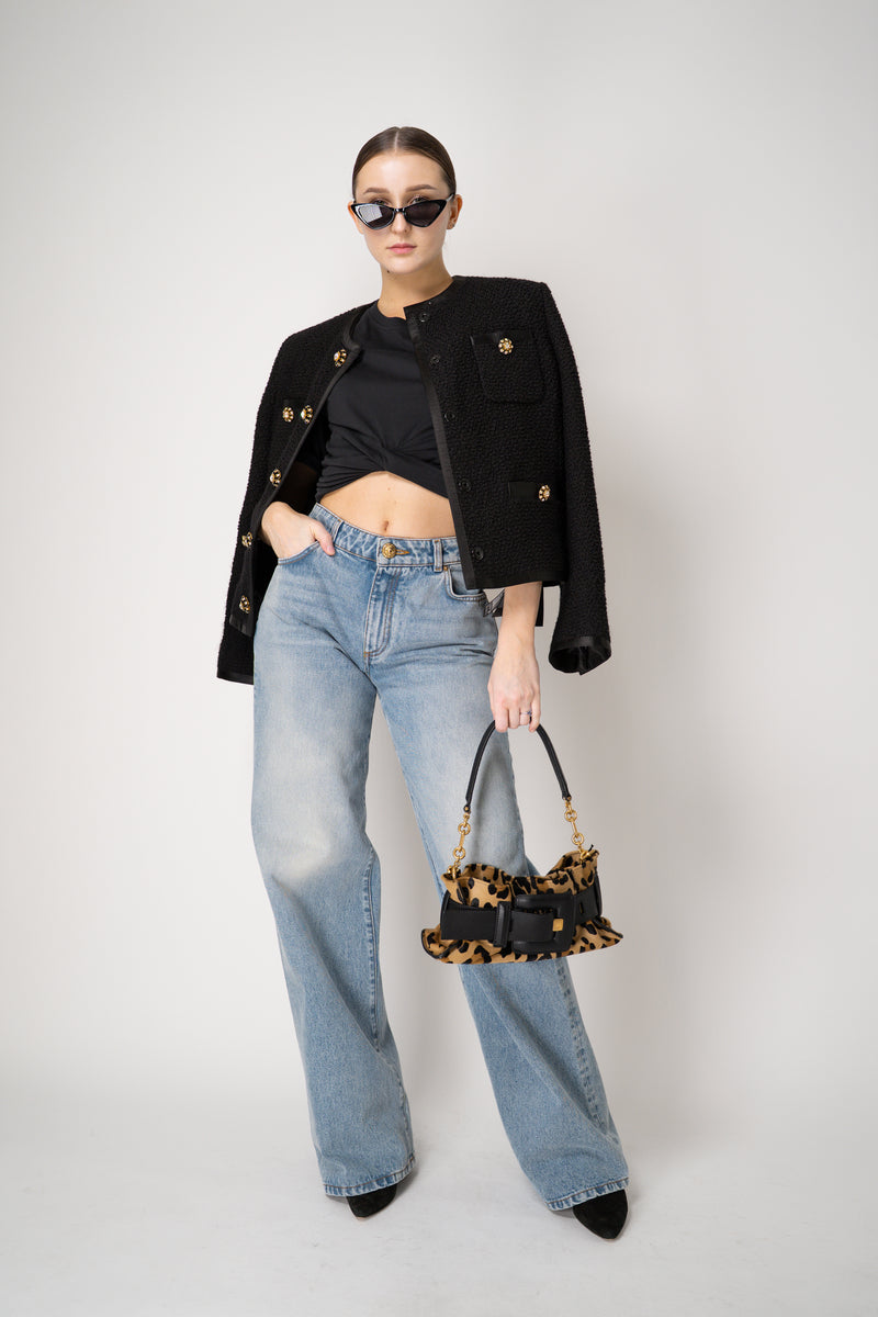 Balmain Cropped Cinched Faux Tie Top t-Shirt in Black Vancouver. Shop Online or in Store.