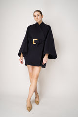 Balmain Belted Wool Wrap Coat in Dark Navy Vancouver. Shop Online or in Store.