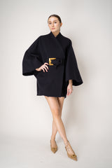 Balmain Belted Wool Wrap Coat in Dark Navy Vancouver. Shop Online or in Store.