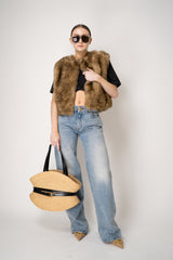 Balmain Shuffle Cinched Medium Bag in Raffia Vancouver. Shop Online or in Store.