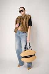 Balmain Shuffle Cinched Medium Bag in Raffia Vancouver. Shop Online or in Store.