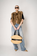 Balmain Shuffle Cinched Medium Bag in Raffia Vancouver. Shop Online or in Store.