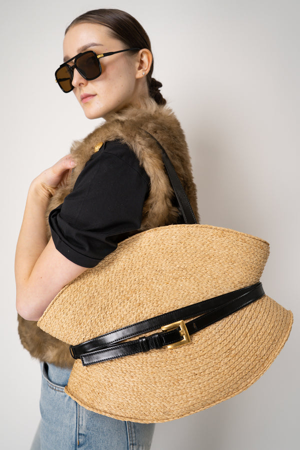 Balmain Shuffle Cinched Medium Bag in Raffia Vancouver. Shop Online or in Store.