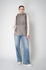 Rocco Ragni Reversible Hooded Textured Shearling Vest in Grey Vancouver. Shop Online or in Store.