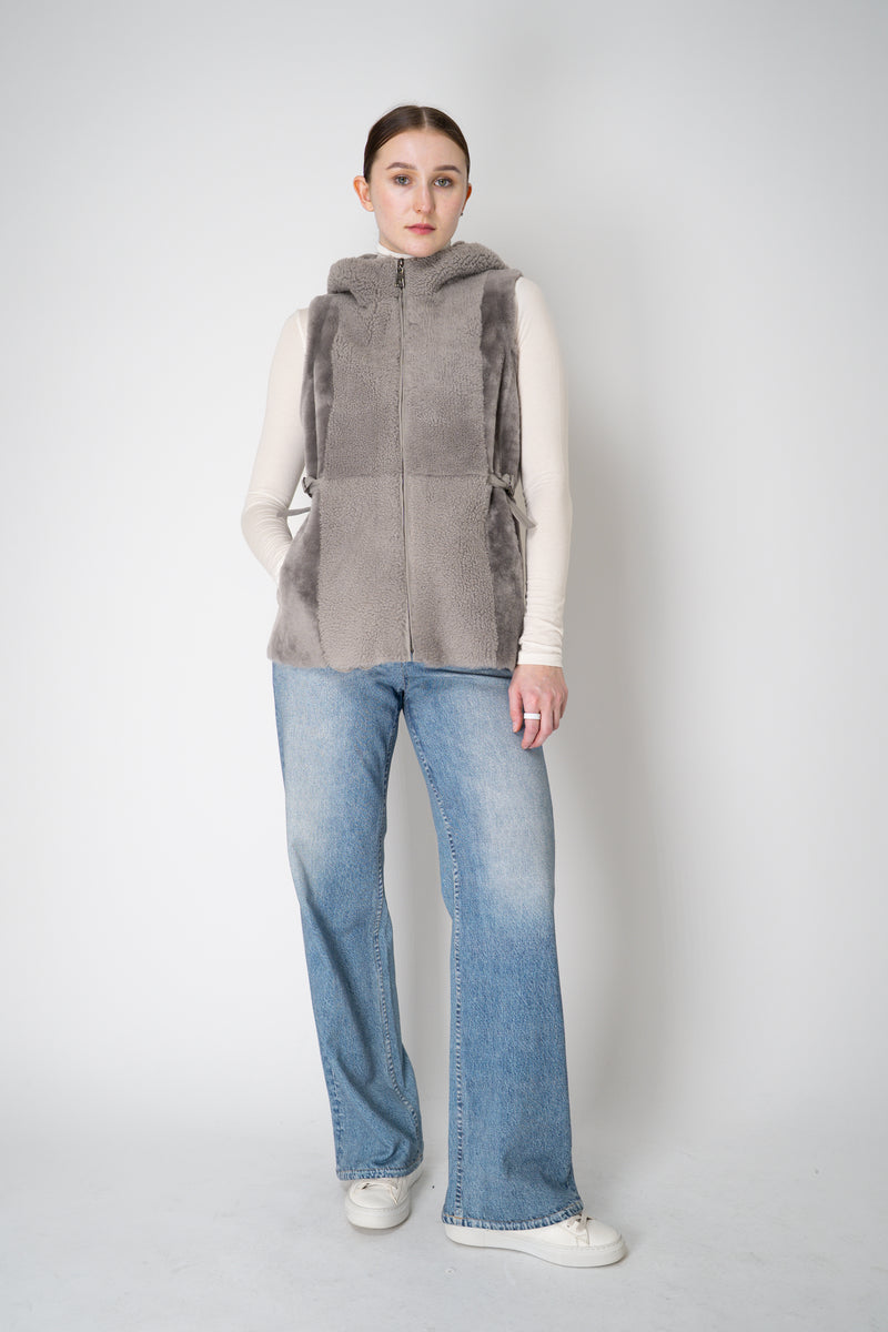 Rocco Ragni Reversible Hooded Textured Shearling Vest in Grey Vancouver. Shop Online or in Store.