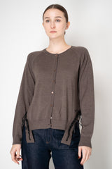 MeiMeiJ Merino Wool Knit Cardigan with Bow Embellished Trims in Taupe Vancouver. Shop Online or in Store.