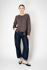 MeiMeiJ Merino Wool Knit Cardigan with Bow Embellished Trims in Taupe Vancouver. Shop Online or in Store.