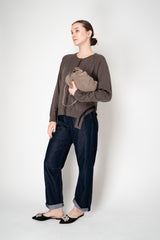 MeiMeiJ Merino Wool Knit Cardigan with Bow Embellished Trims in Taupe Vancouver. Shop Online or in Store.