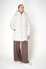 Herno A-line Satin Finish Hooded Coat in White Vancouver. Shop Online or in Store.