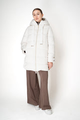 Herno A-line Satin Finish Hooded Coat in White Vancouver. Shop Online or in Store.