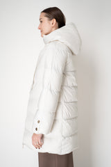Herno A-line Satin Finish Hooded Coat in White Vancouver. Shop Online or in Store.
