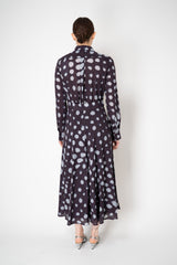 Sara Roka Virgin Wool  Tie Front Shirt Dress in Navy and Blue Polka Dots