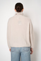 Lorena Antoniazzi Silk Cashmere High Neck Knit Half-Zip Pullover in Oat