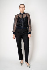 Fabiana Filippi Tapered Leg Flannel Trousers With Filo Diamante Loop in Black