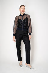 Fabiana Filippi Tapered Leg Flannel Trousers With Filo Diamante Loop in Black