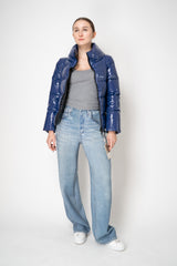 Herno Gloss Puffer Cropped Jacket in Blue Vancouver. Shop Online or in Store.