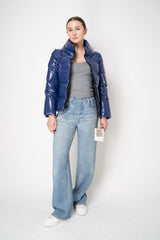 Herno Gloss Puffer Cropped Jacket in Blue Vancouver. Shop Online or in Store.