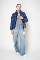 Herno Gloss Puffer Cropped Jacket in Blue Vancouver. Shop Online or in Store.