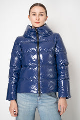 Herno Gloss Puffer Cropped Jacket in Blue Vancouver. Shop Online or in Store.