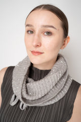 D. Exterior Wool Alpaca Sequined Knit Snood Scarf in Light Grey