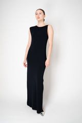 Peserico Stretch Knit Sleeveless Gown with Brilliant Beading Strap in Black
