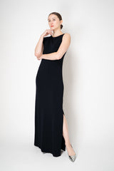 Peserico Stretch Knit Sleeveless Gown with Brilliant Beading Strap in Black