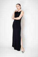 Peserico Stretch Knit Sleeveless Gown with Brilliant Beading Strap in Black