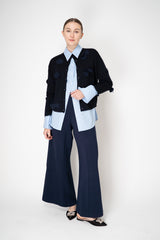 MeiMeiJ Stretch Viscose High Rise Pull-On Trousers in Blue Vancouver. Shop Online or in Store.
