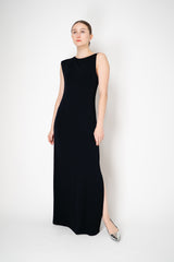 Peserico Stretch Knit Sleeveless Gown with Brilliant Beading Strap in Black