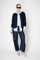 MeiMeiJ Merino Wool Knit Cardigan with Bow Embellished Trims in Navy Vancouver. Shop Online or in Store.
