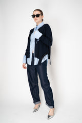 MeiMeiJ Merino Wool Knit Cardigan with Bow Embellished Trims in Navy Vancouver. Shop Online or in Store.