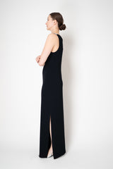 Peserico Stretch Knit Sleeveless Gown with Brilliant Beading Strap in Black