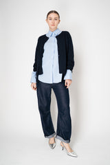 MeiMeiJ Merino Wool Knit Cardigan with Bow Embellished Trims in Navy Vancouver. Shop Online or in Store.