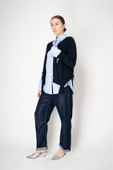 MeiMeiJ Merino Wool Knit Cardigan with Bow Embellished Trims in Navy Vancouver. Shop Online or in Store.